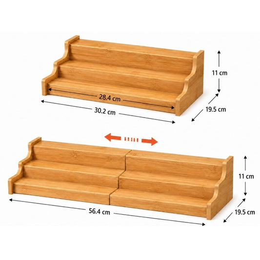 Bamboo Extendable Countertop Step Spice Rack Organizer