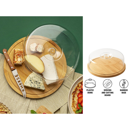 Bamboo & Acrylic Cheese Board with Cover 28 cm