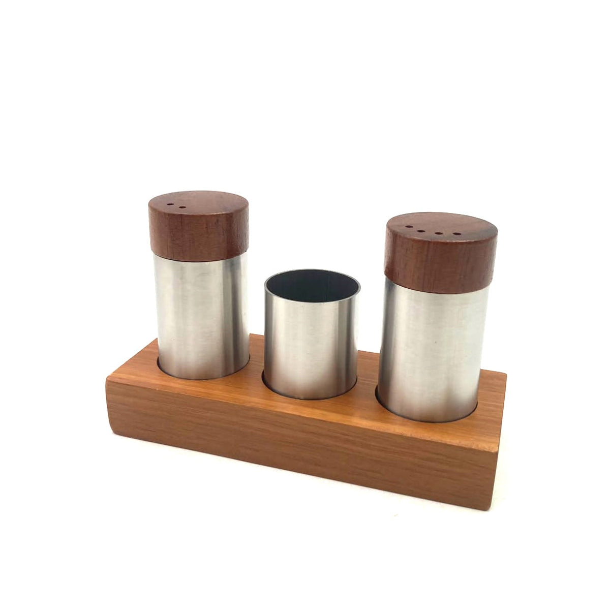 High Quality SS Salt, Pepper & Toothpick on Wooden Stand