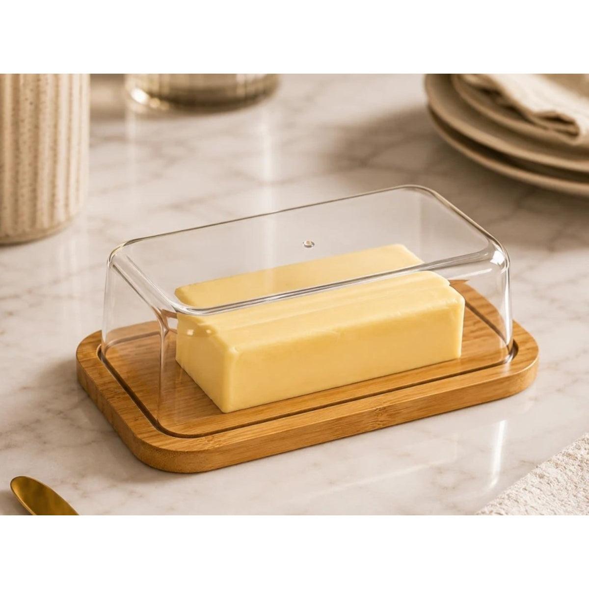 Elegant Bamboo & Acrylic Butter and Cheese Holder