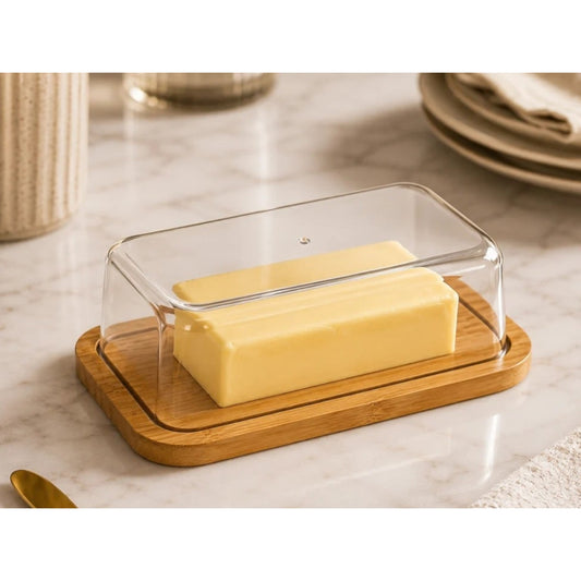 Elegant Bamboo & Acrylic Butter and Cheese Holder