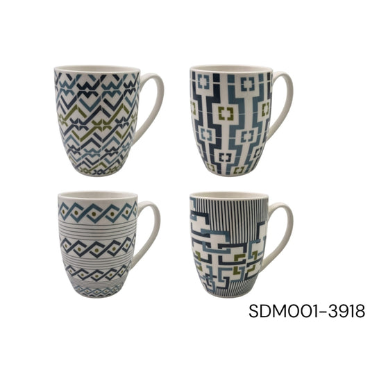 Porcelain Mug with Blue and Teal Geometric Designs