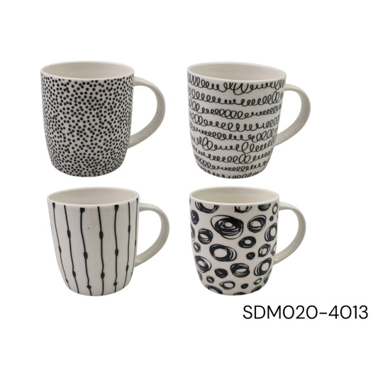 Porcelain Mug with Black doodle Design