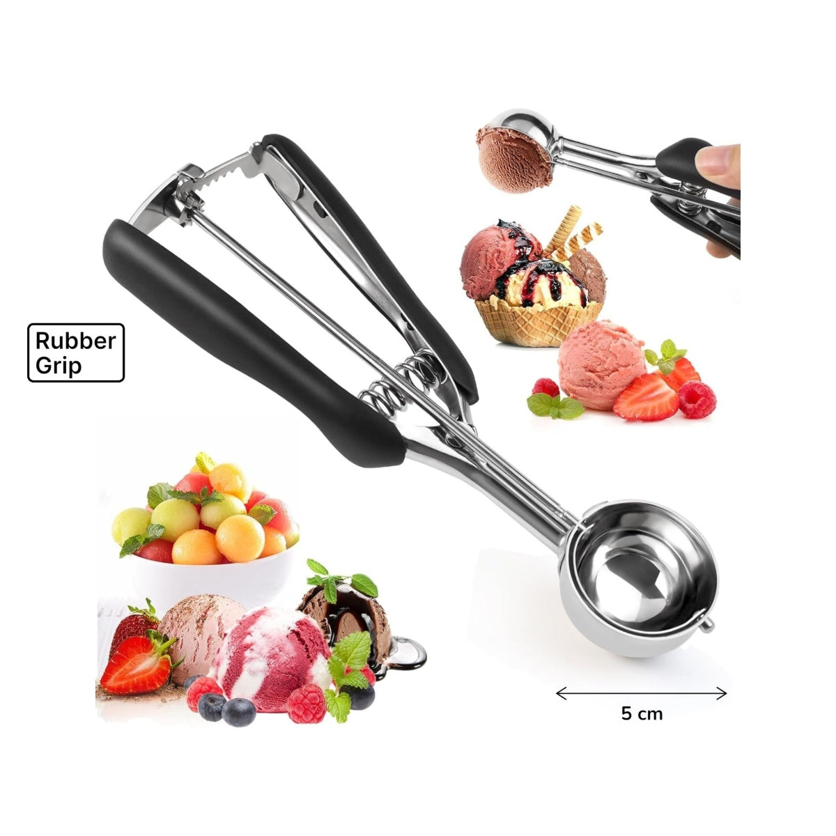 SS Ice Cream Scoop 5 cm w Trigger & Comfortable Handle