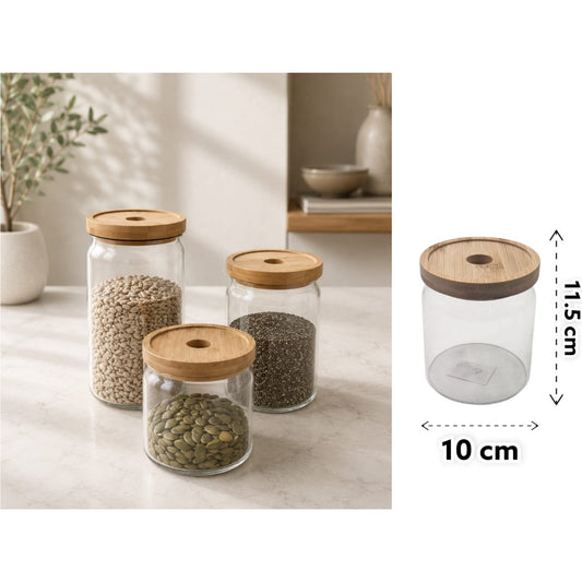 Borosilicate Glass Round Jar Modern Bamboo Cover 630ml
