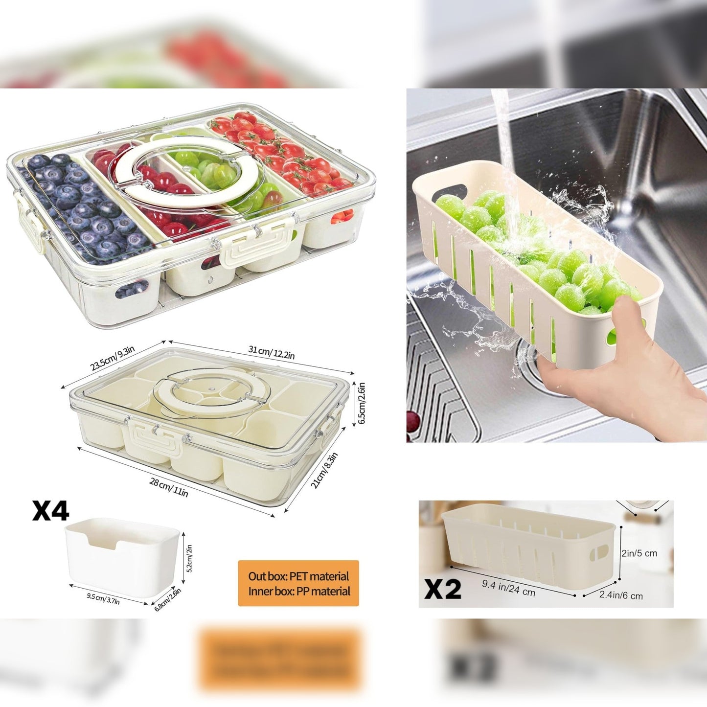 High Quality Transparent Food Storage Container 6 Divider