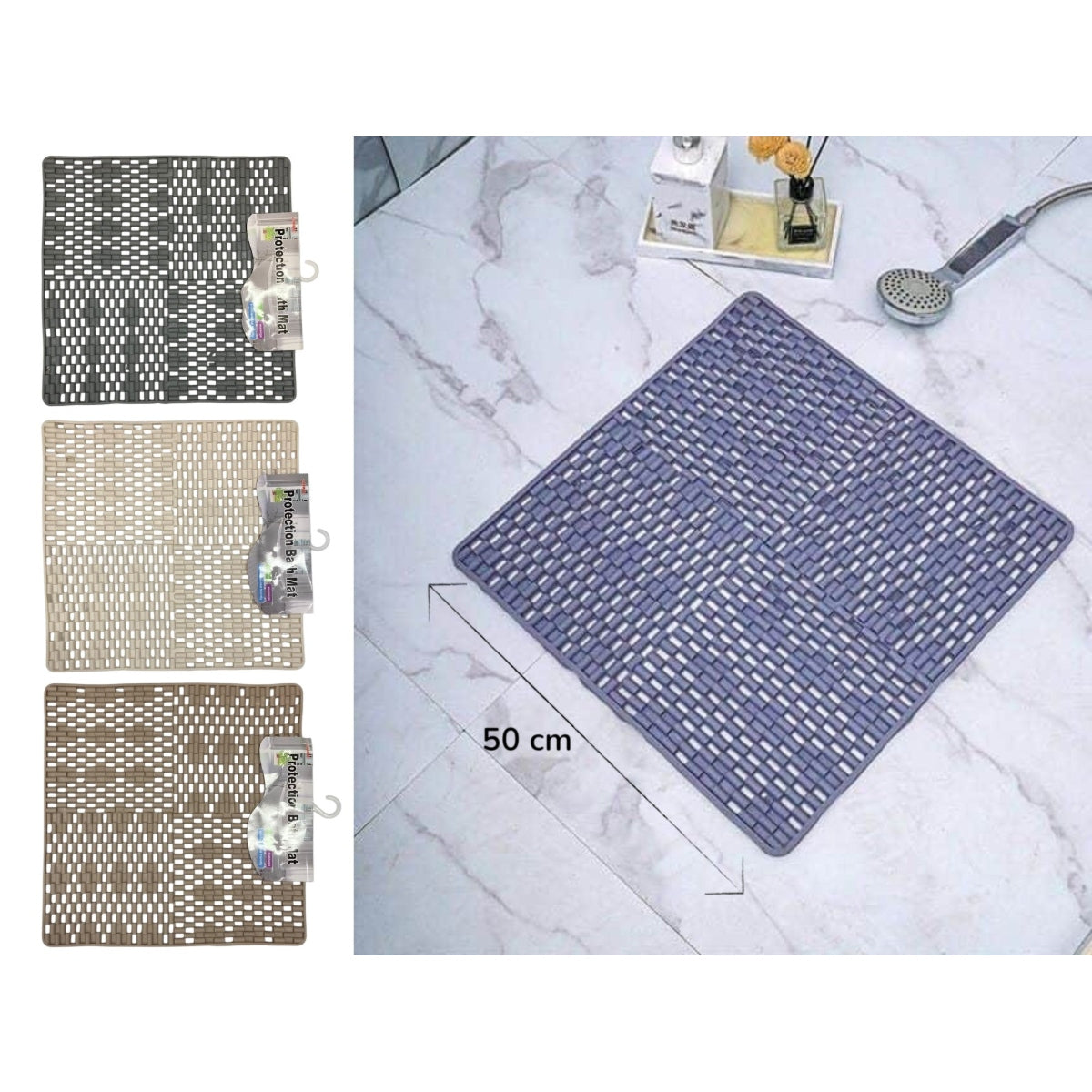 PVC non slip Square Shower Mat 50x50 cm