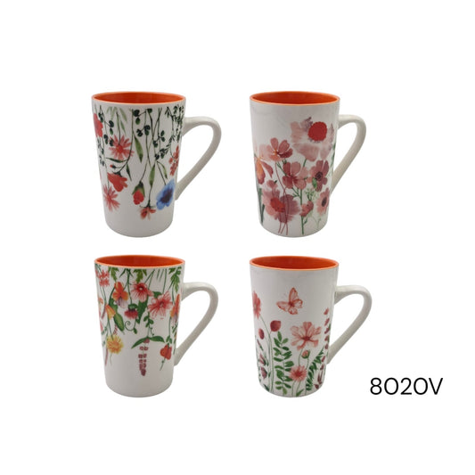 Long Colorful Porcelain Mug with Floral Design