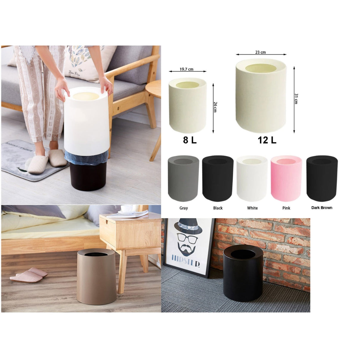 Open Top Plastic Dustbin 8L - 12L
