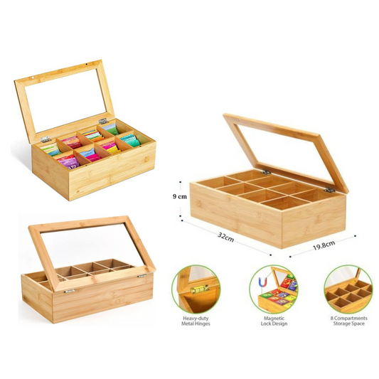 Bamboo & Acrylic Tea Box 8 Compartments
