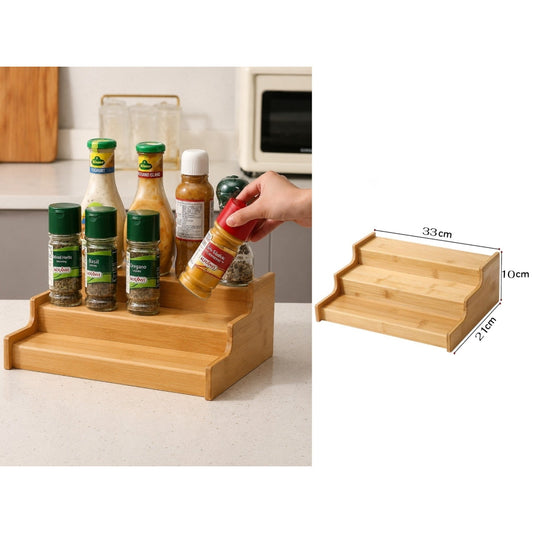 Bamboo Countertop Step Spice Rack Organizer 3 Tier