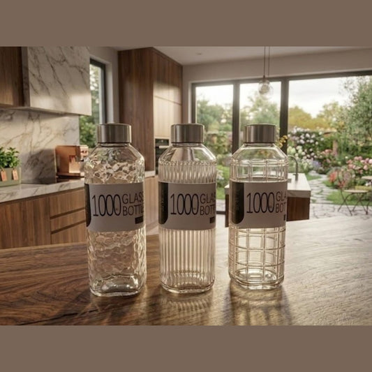 Square Glass Water Bottle 1 L with SS Cover