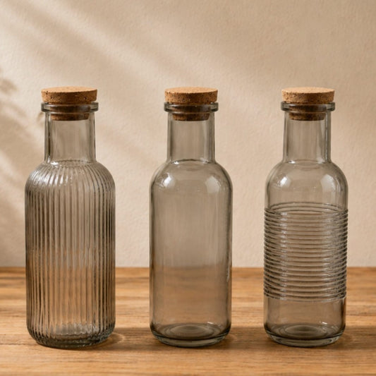 Fume Colored Glass Bottle w Cork Cover Embossed Designs