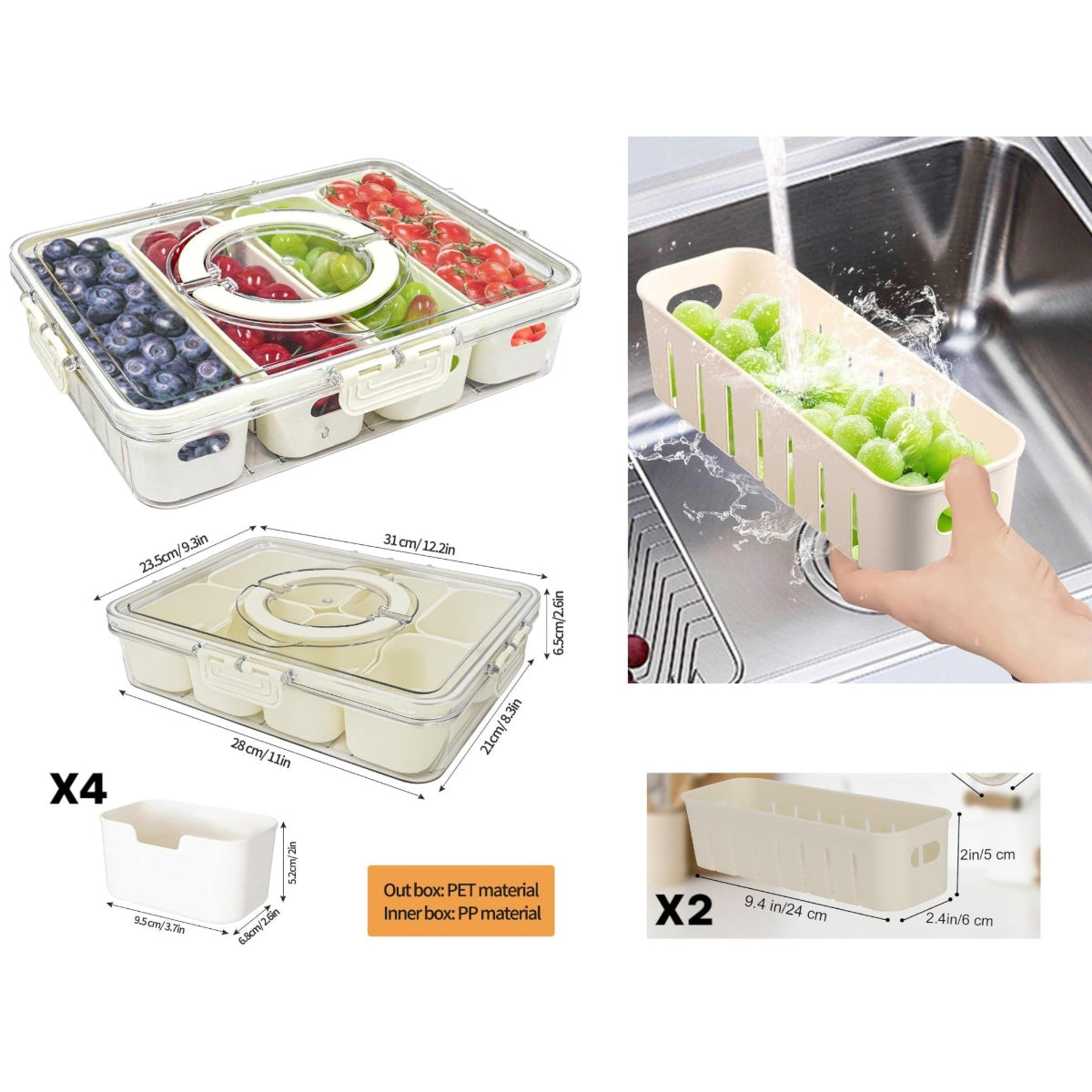 High Quality Transparent Food Storage Container 6 Divider