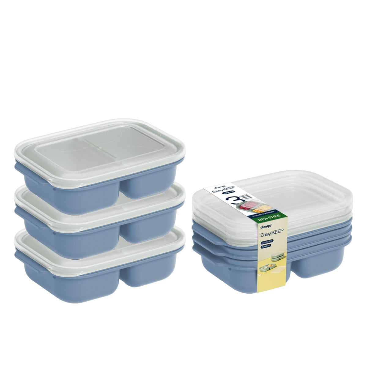 3 Pieces Set Easy Keep Divided Food Containers 1200 ml