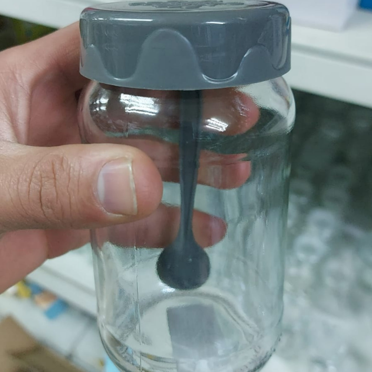 370 ml Glass Spice Jar with Gray Cover and Spoon