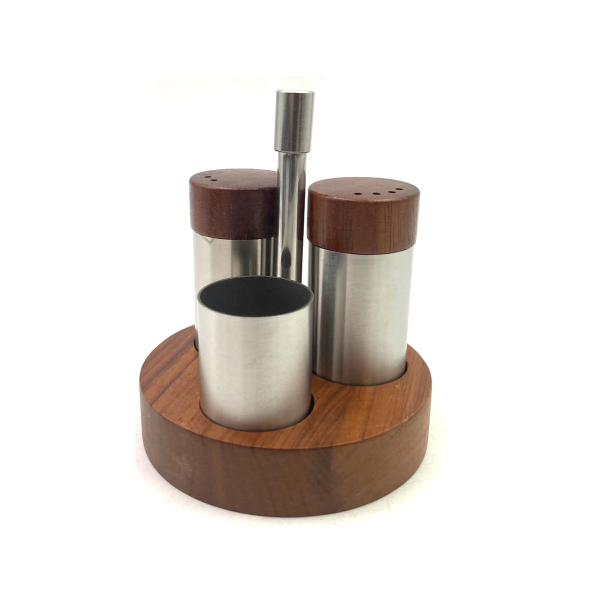 High Quality SS Salt, Pepper & Toothpick on Wooden Stand