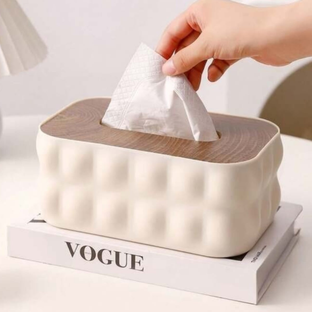 Bubble Design Tissue Box with Bamboo Cover