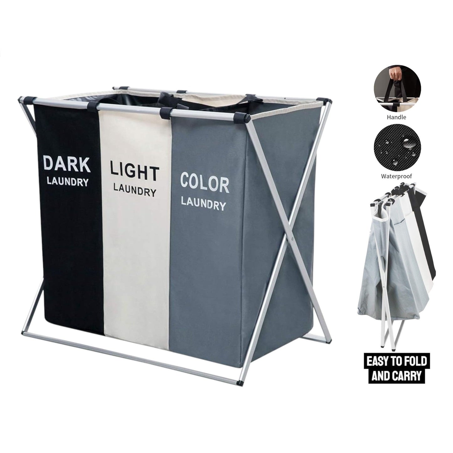 3 Section Laundry Hamper/Sorter Printed Dark Light Color