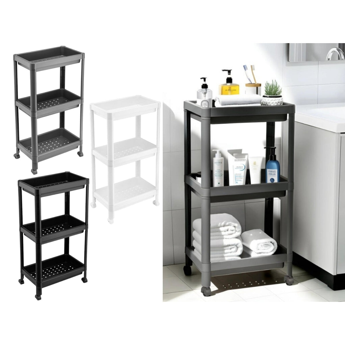 Multipurpose 3 tiers shelving unit with wheels EP-393