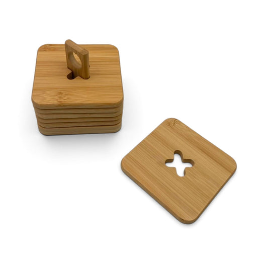 Bamboo Wooden Square Coaster Set of 6 with Stand