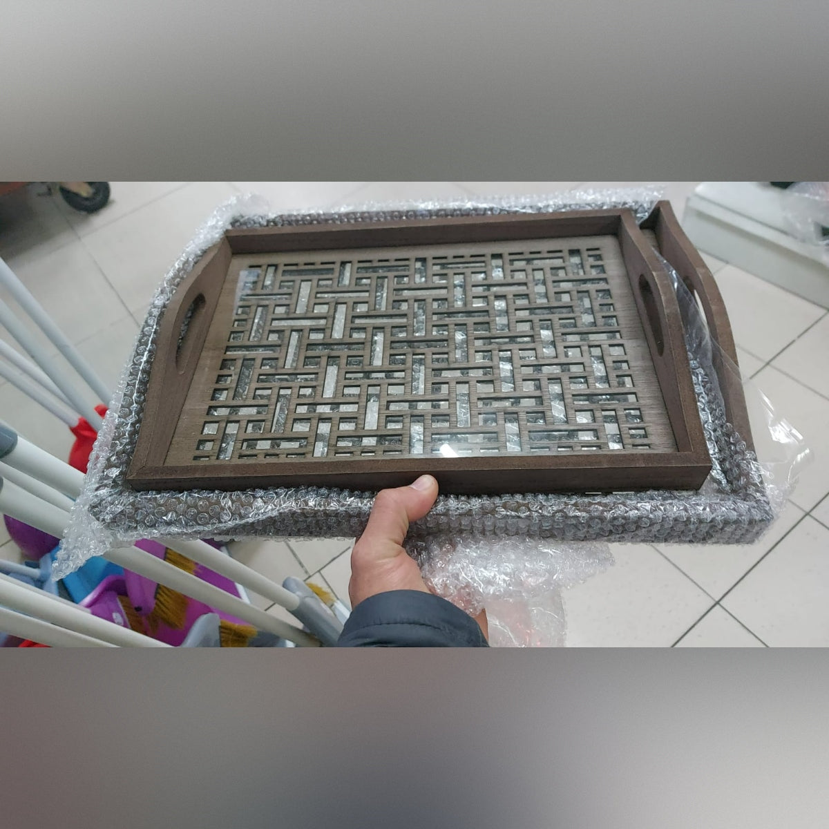 Set of 2 engraved wooden trays