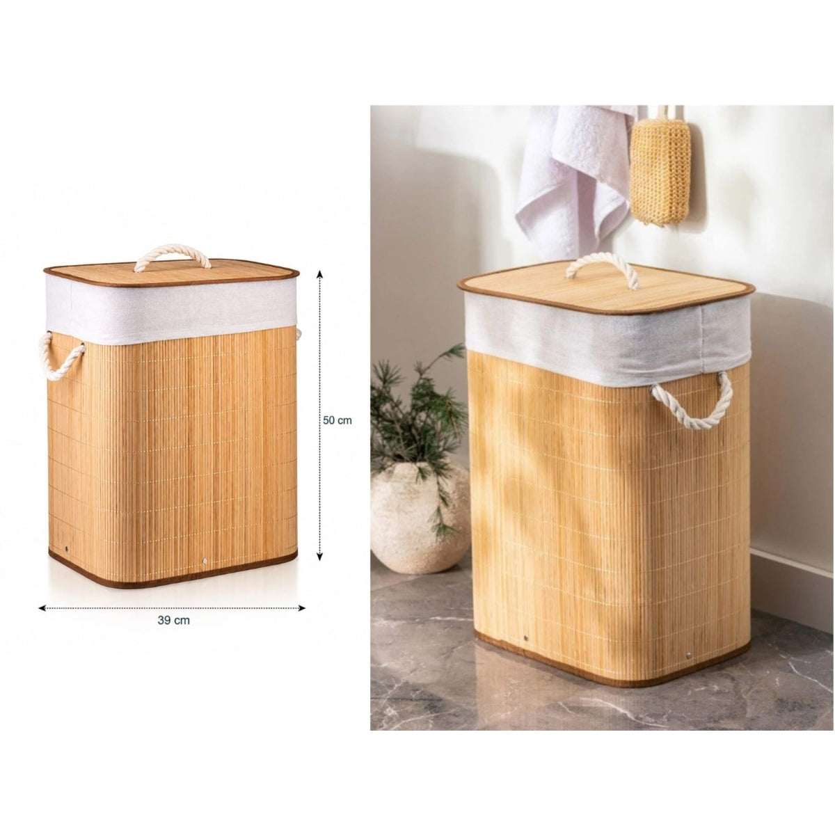 Rectangular Foldable Bamboo Laundry Basket