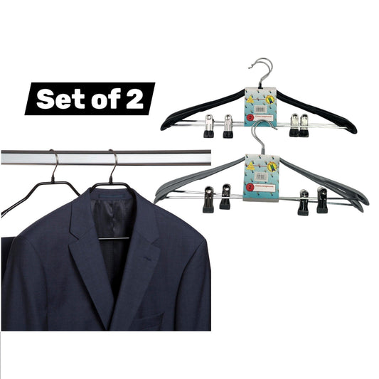 Set of 2 anti-slip Suit hangers with clips