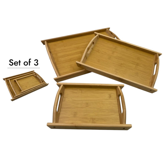 Set of 3 Bamboo Serving Trays with Tilted Sid