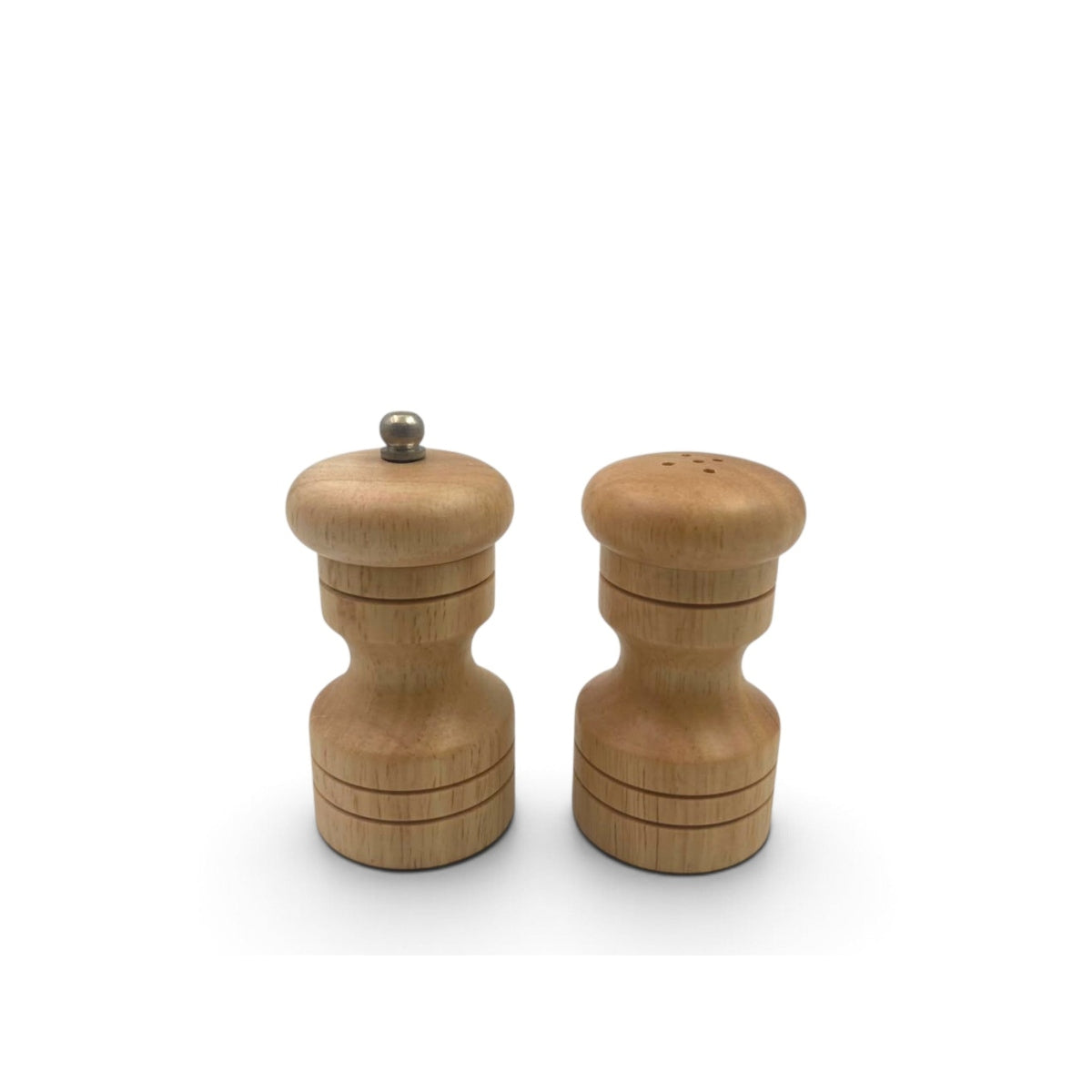 Set of Two Rubber Wood Salt Shaker & Pepper Mill 9cm