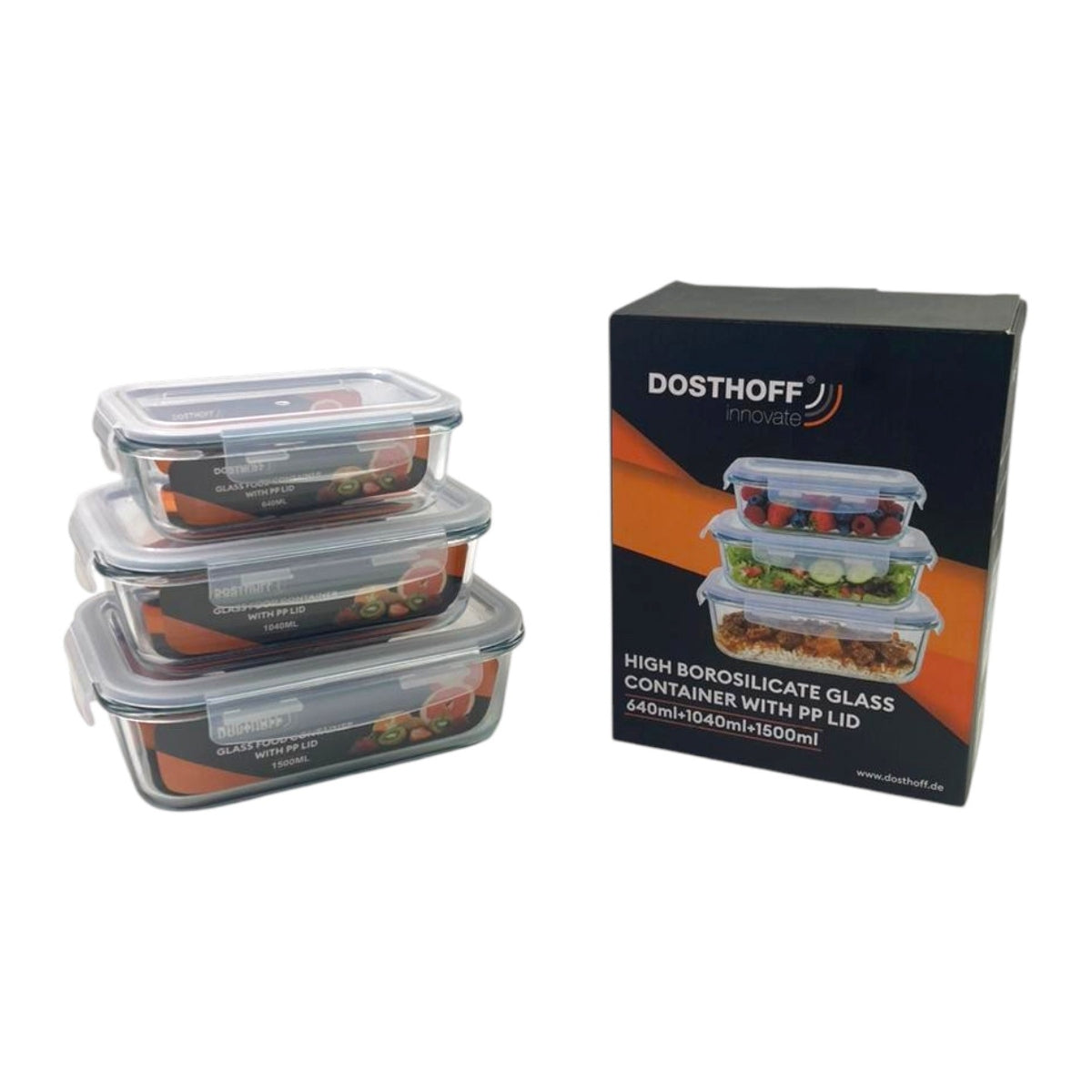 Dosthoff Set of 3 Leak Proof Glass Food Containers
