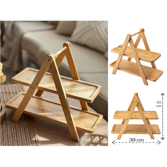 Bamboo stand with 2 presentation trays