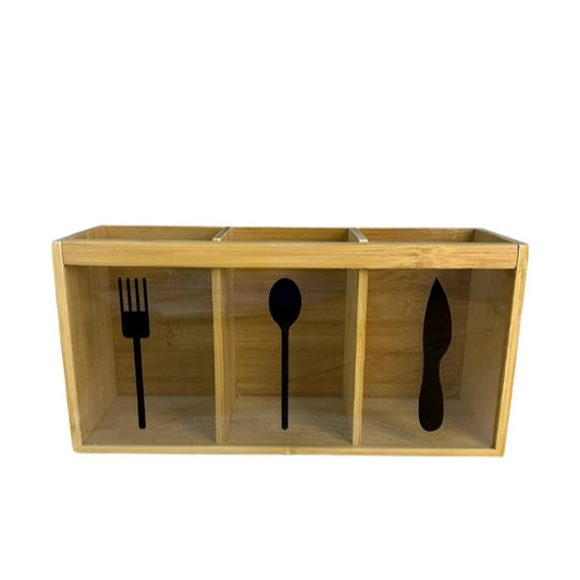 Bamboo & Acrylic Cutlery Holder 3 Compartments