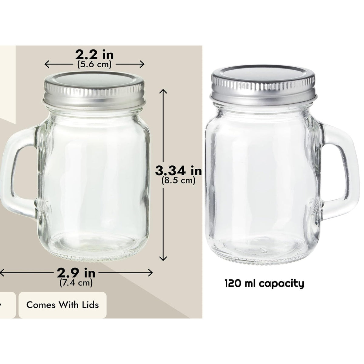 Small Mason Glass Jar 120 ml X2