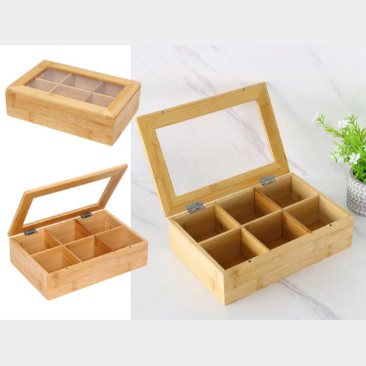 Bamboo & Acrylic Tea Box 6 Compartments