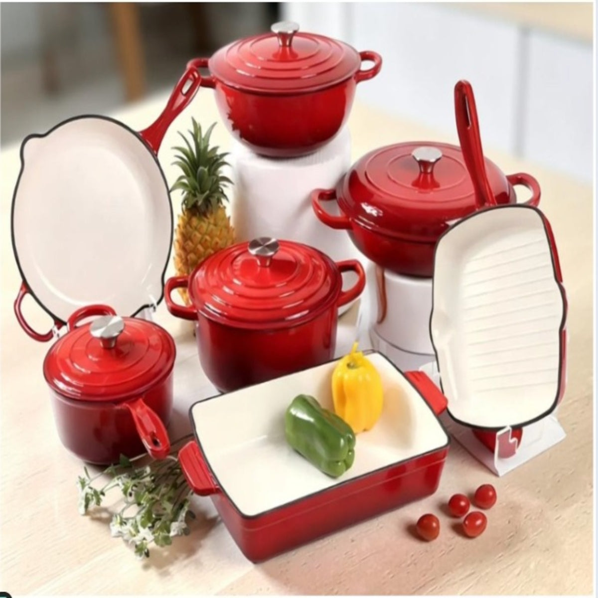 Enameled Cast Iron Cookware Set 11 Pieces