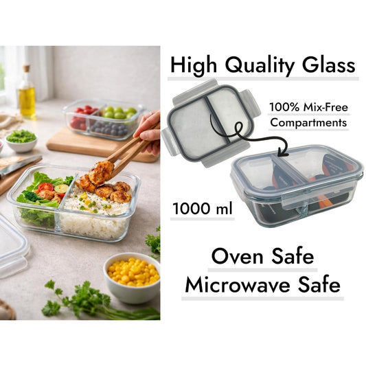 Dosthoff Leak Proof Divided Glass Food Container 1000 ml