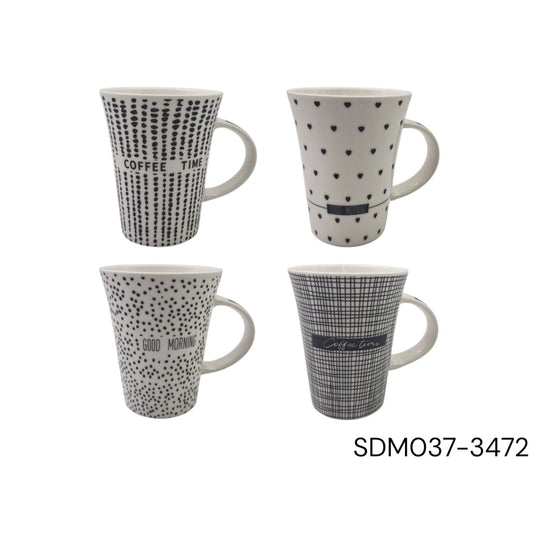 Porcelain Mug with Black Coffe Designs