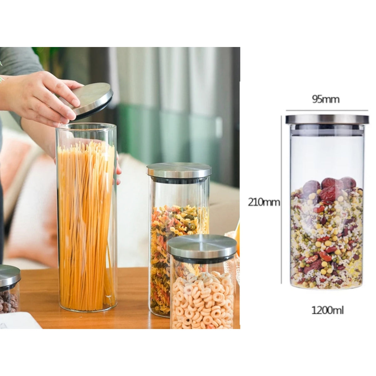 Borosilicate Glass Round Jar Stainless Steel Cover1200ml