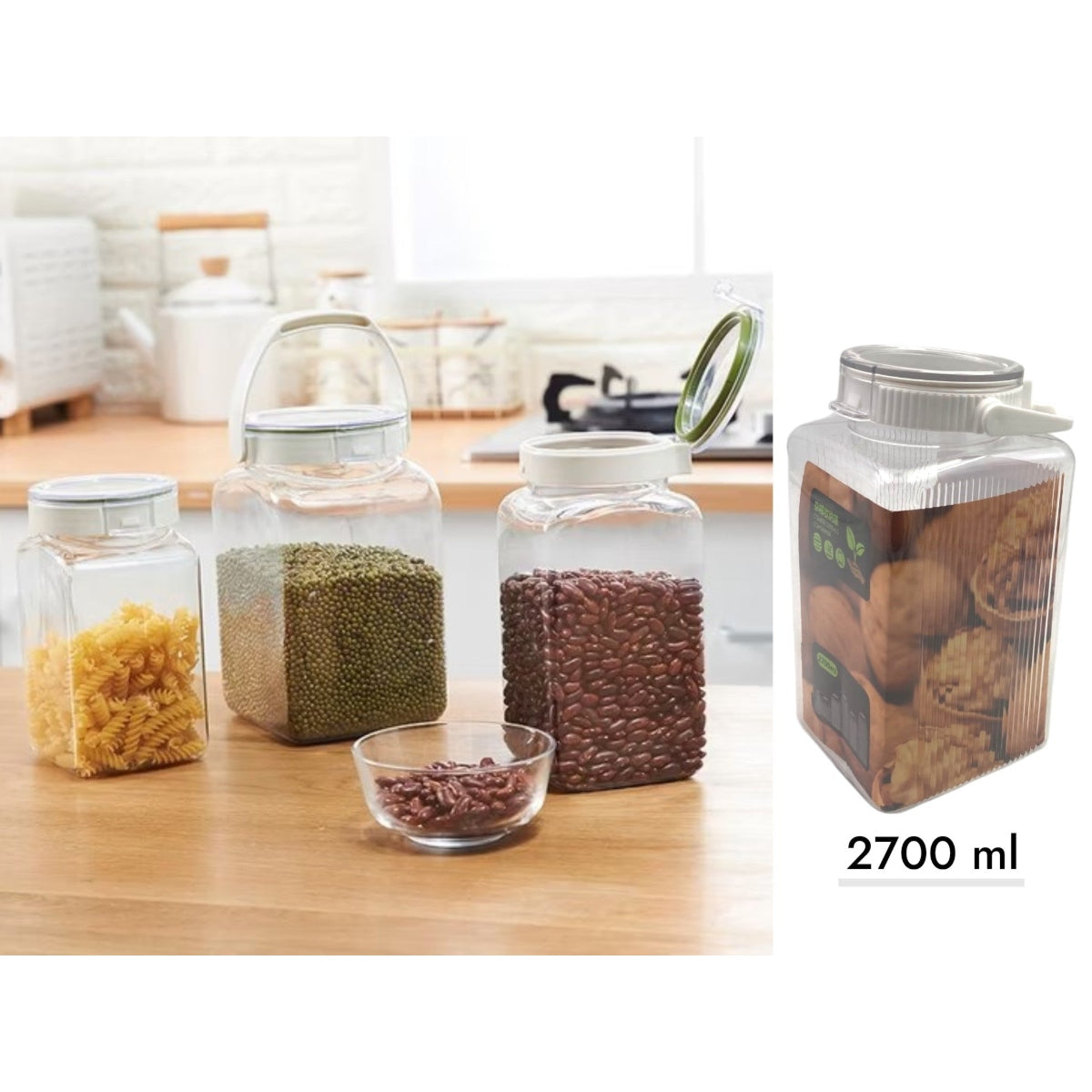 BPA free Plastic Jar Leak Proof Attached Cover 2700m