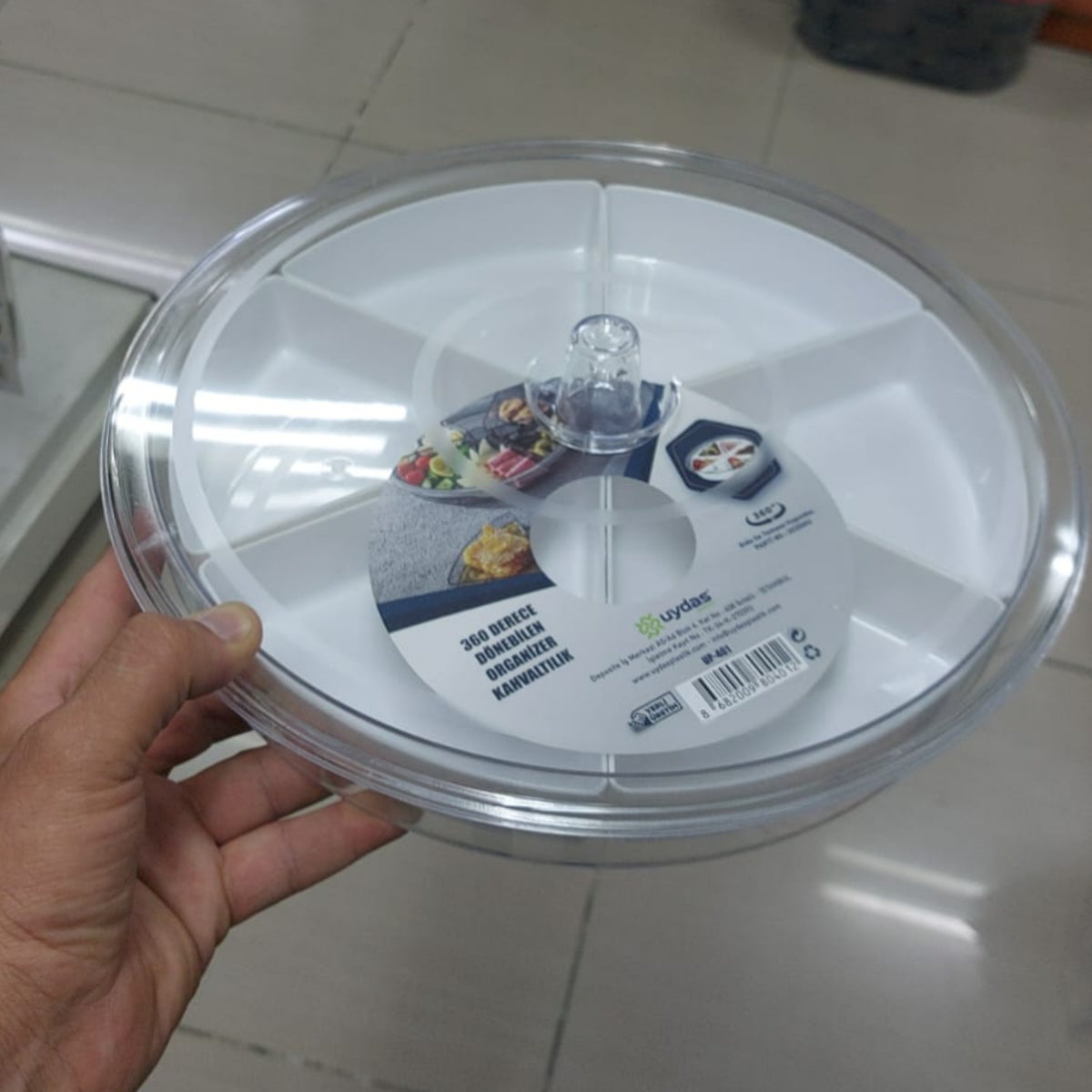 Twista Diivided Transparent Rotating Table Organizer With White Base