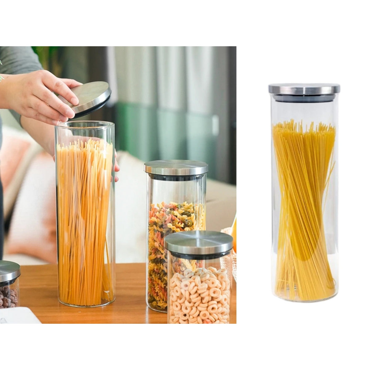 Borosilicate Glass Round Jar Stainless Steel Cover Pasta