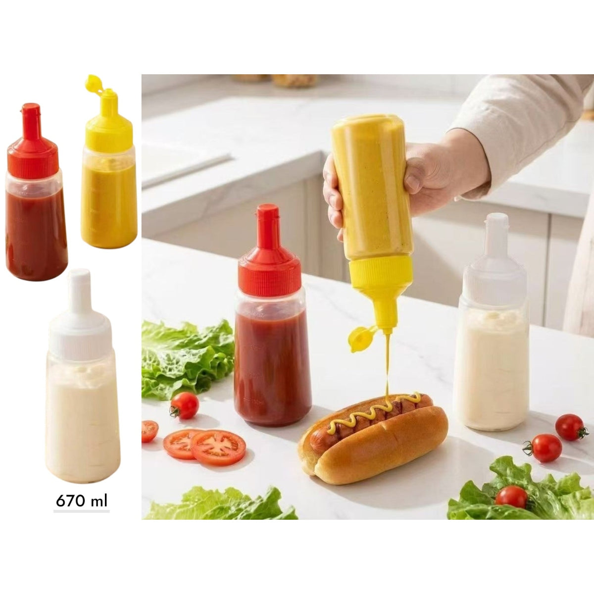 Leak Proof Squeeze Sauce Bottle 670 ml with Lock Cover