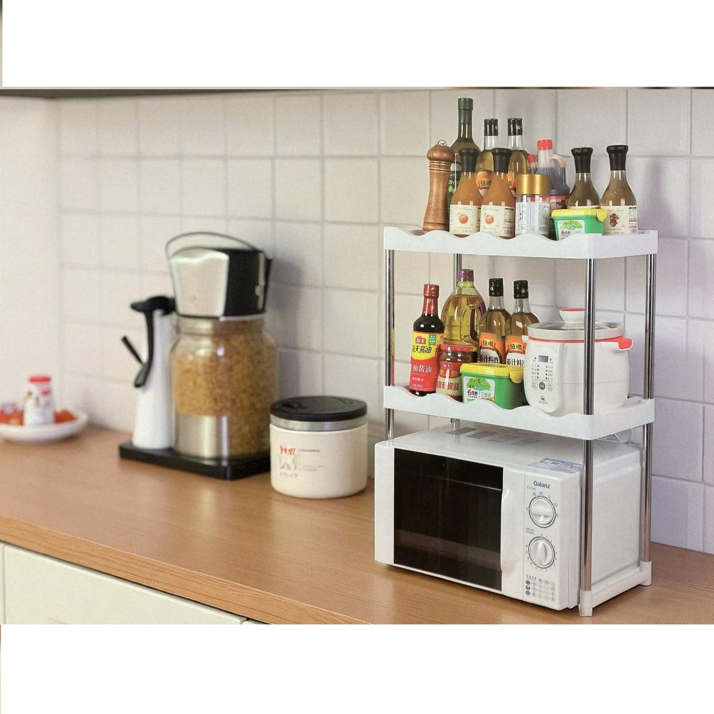 2 Layers Plastic Shelving Rack with SS Tubes