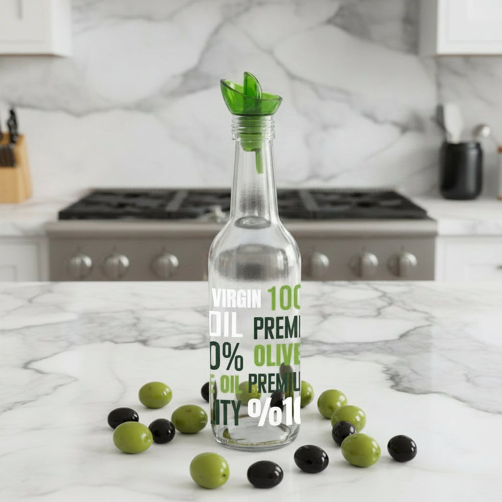 Glass Green Decorated Oil Bottle 330 ml