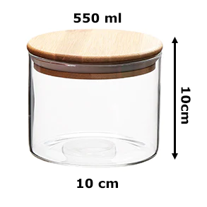 Borosilicate Glass Round Jar Wood Cover 550 ml - Lunaz Shop