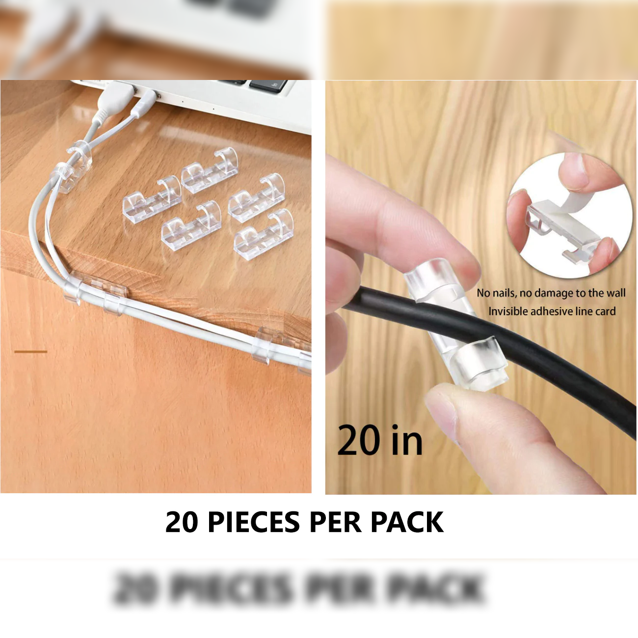 20pcs Self-Adhesive Transparent Cable Clips - Lunaz Shop