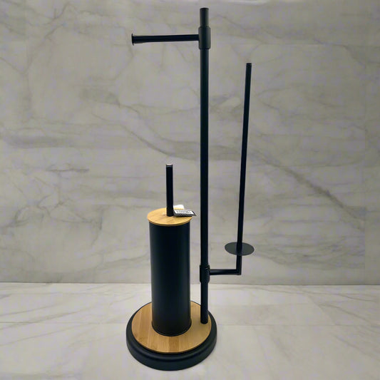 Dosthoff Iron Toilet Brush with Paper Holder Wooden Base
