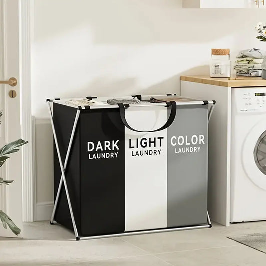 3 Section Laundry Hamper/Sorter Printed Dark Light Color