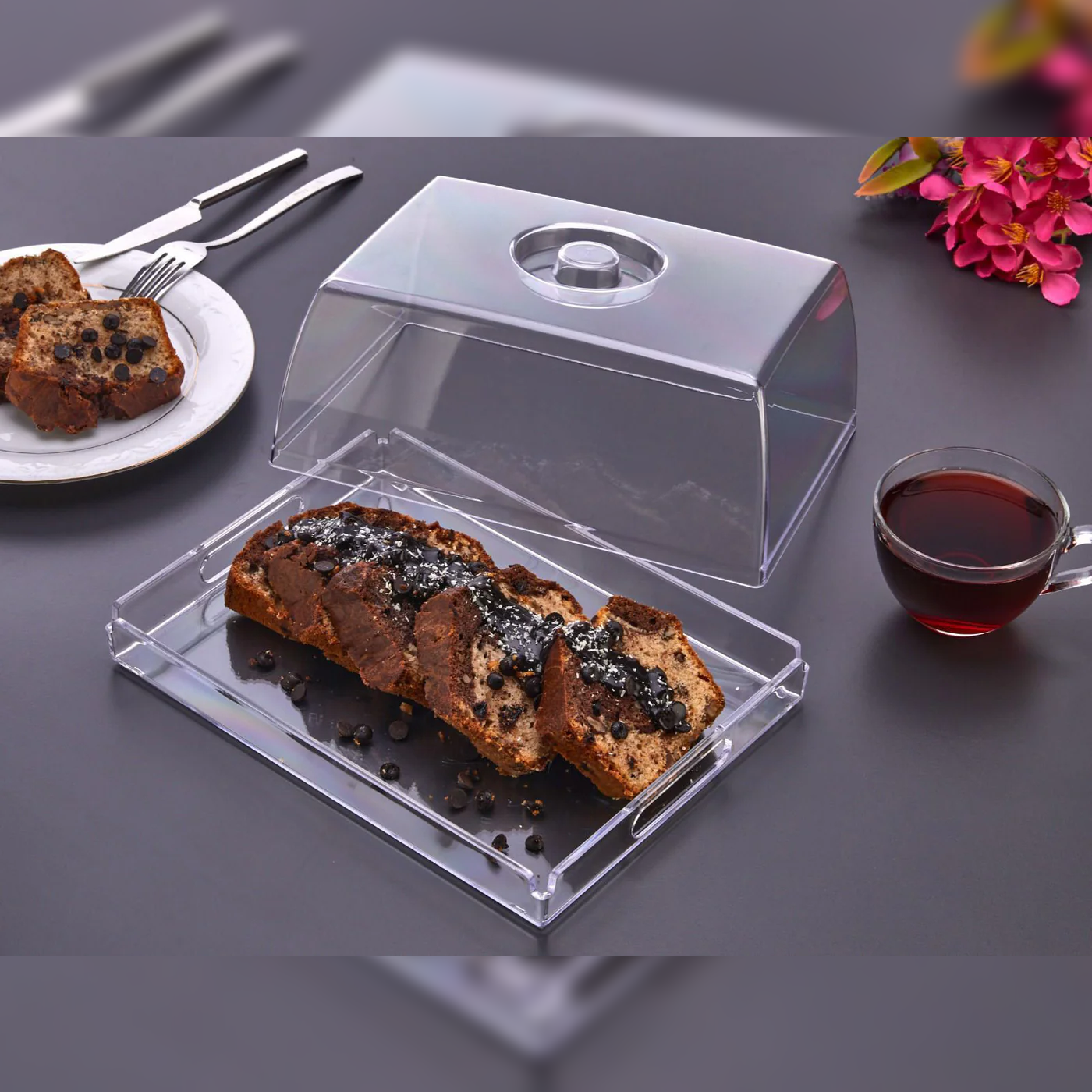 2 in 1 Rectangular Acrylic Tray with Cake Dome - Lunaz Shop